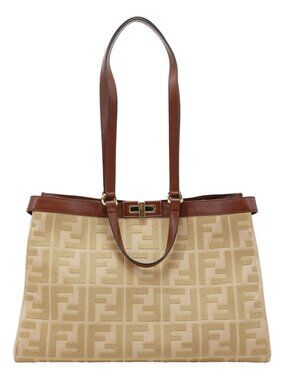 Fendi  Peekaboo X-Tote FF Canvas Shoulder Bag Beige